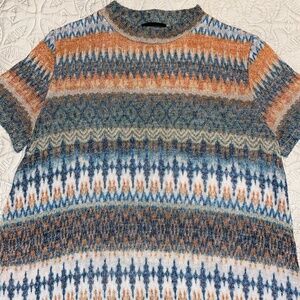 AB Studio Striped Boho Mock Turtle Neck Mini Dress Sz M